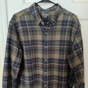 Eddie Bauer Plaid Flannel Button Down Shirt – Hunter Green, Navy & Red